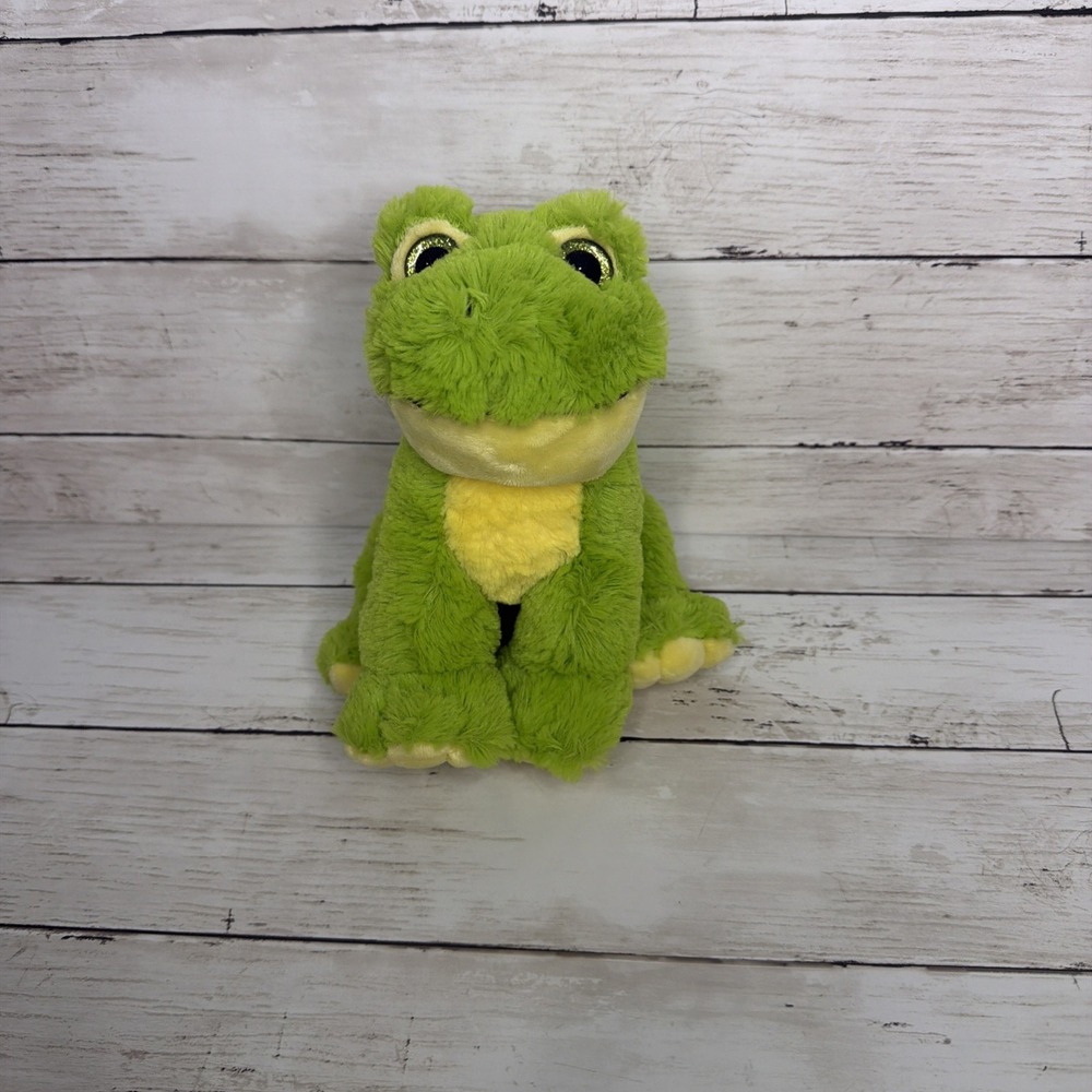 Teddy Mountain 12" Green Yellow Sitting Smiling Frog Plush Stuffed Toy